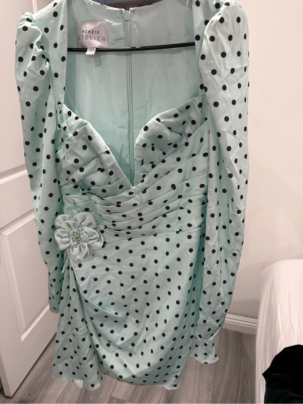 Azazie Mint Green Polka Dot Long Sleeve Dress